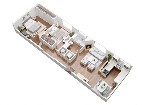 Floor plan for 2 beds, 1 bath, 830 sqft